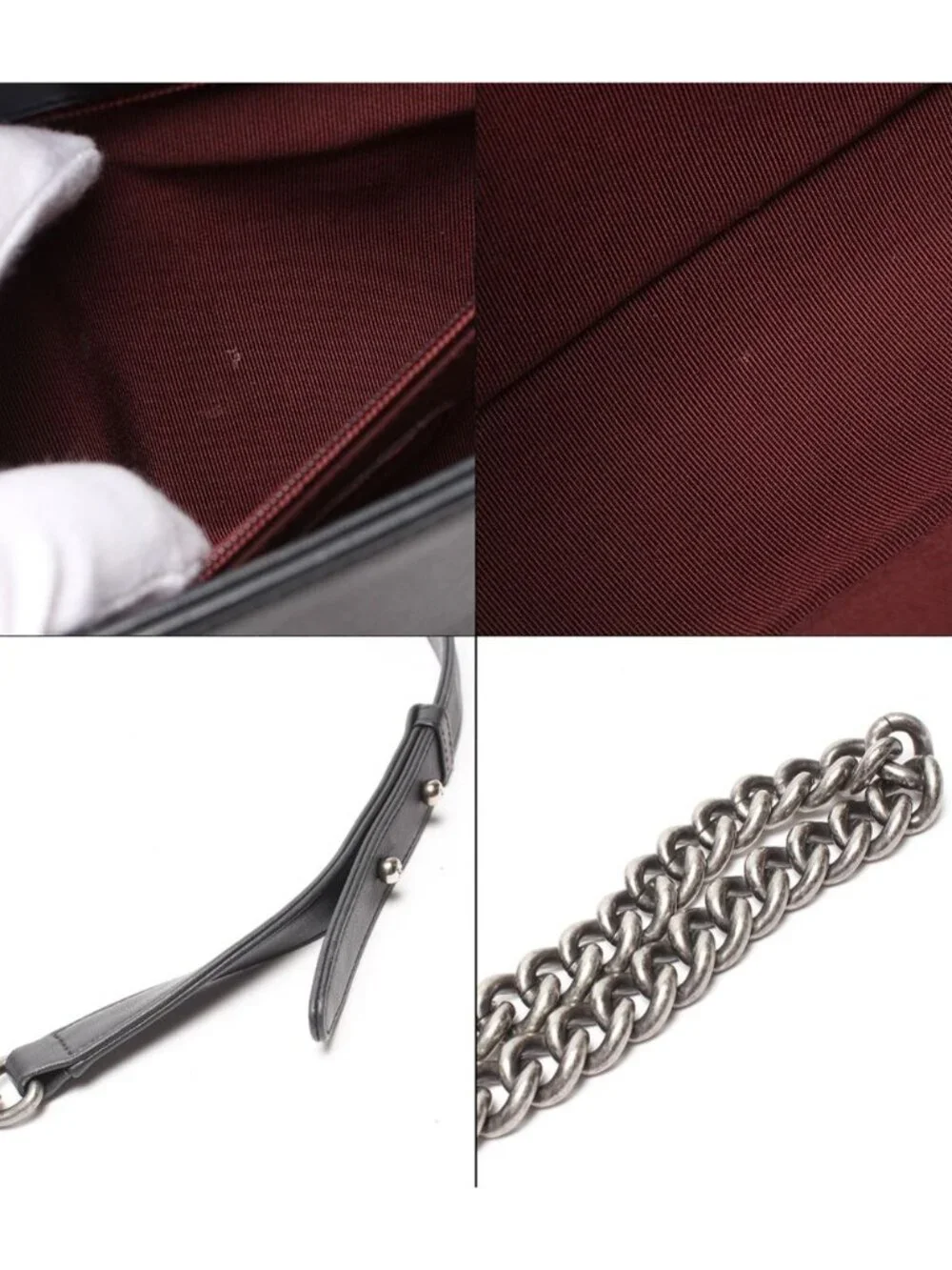 Chanel Chain Shoulder Bag Silver Lambskin Boy Stitch